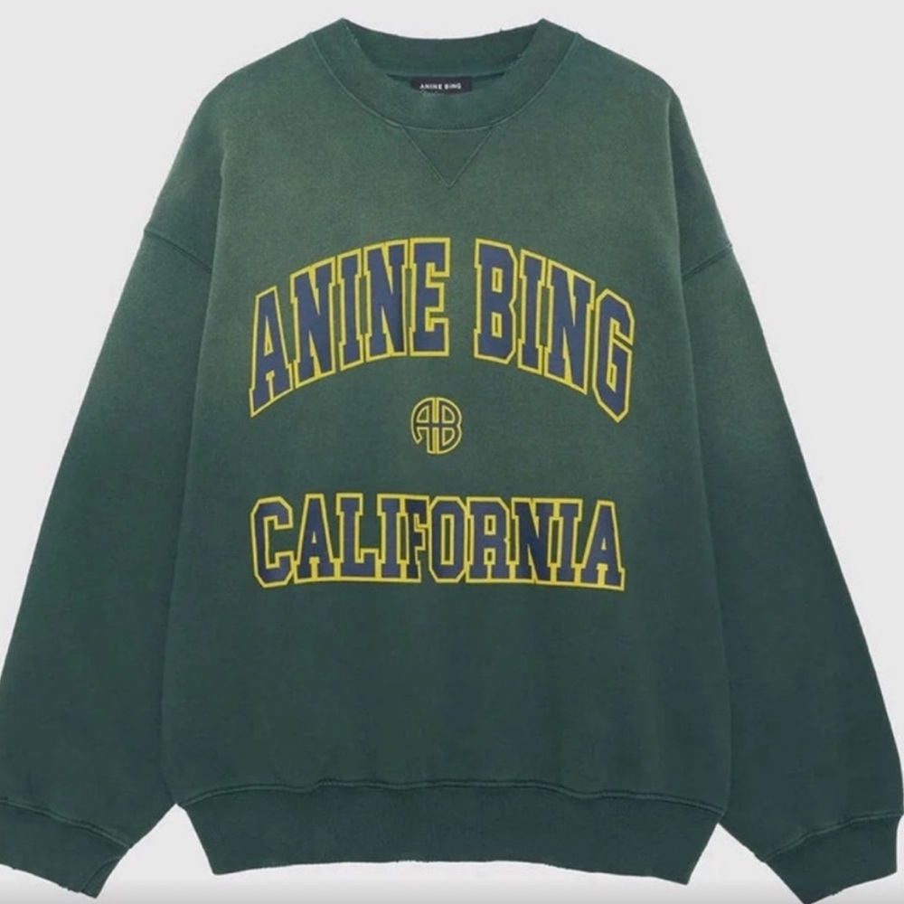 Anine Bing Jaci Sweatshirt Dark Green and Yellow Sweatshirt